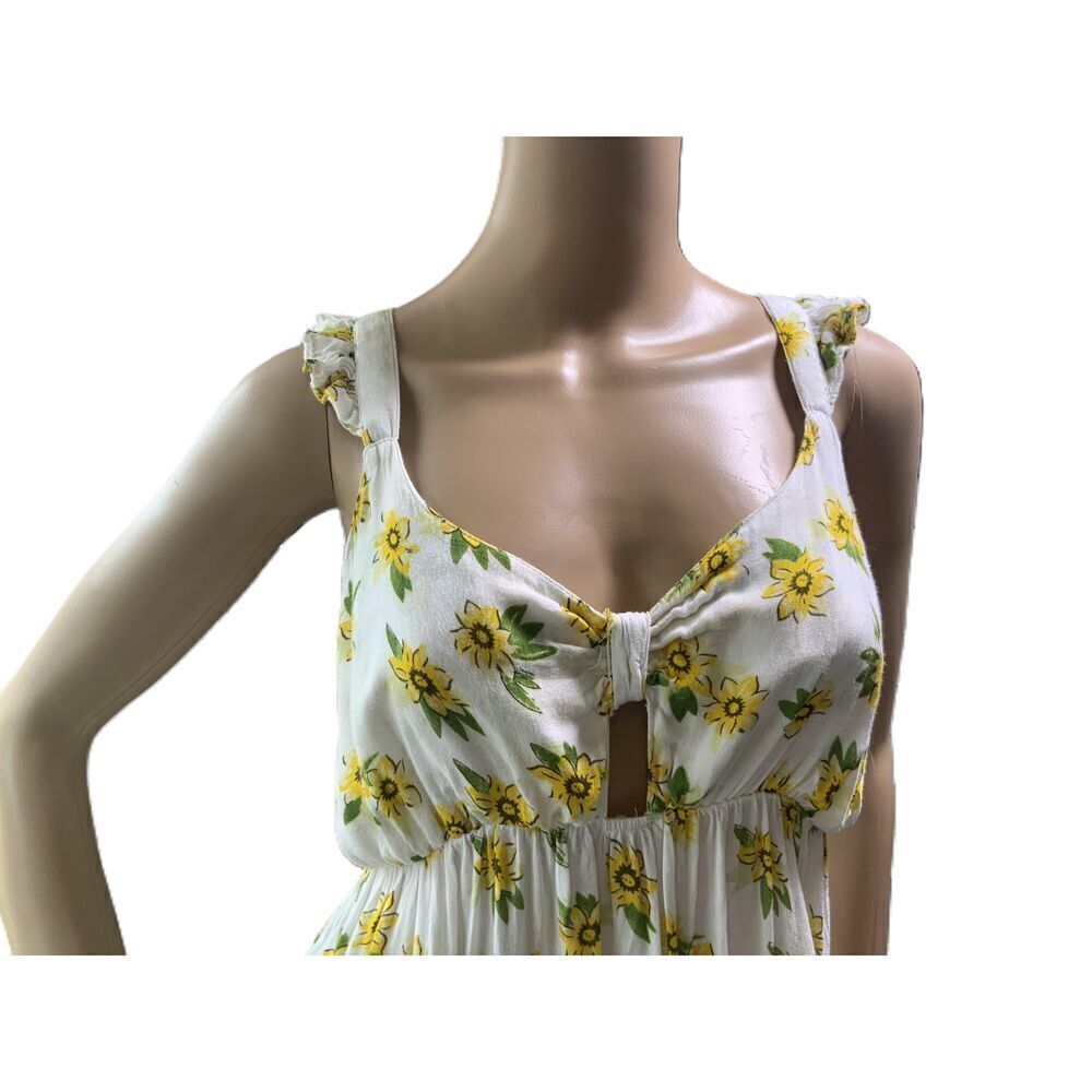Audrey Lane Yellow Floral‎ Print Sleeveless Ruffled Straps Tank Top Size Large - Picture 2 of 16